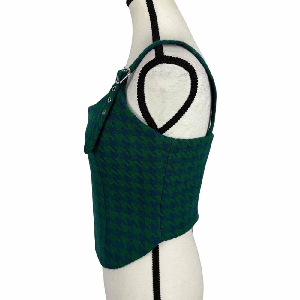 Lovers + Friends Houndstooth Wool Blend Corset Top Adjustable Straps S Revolve - Picture 4 of 10